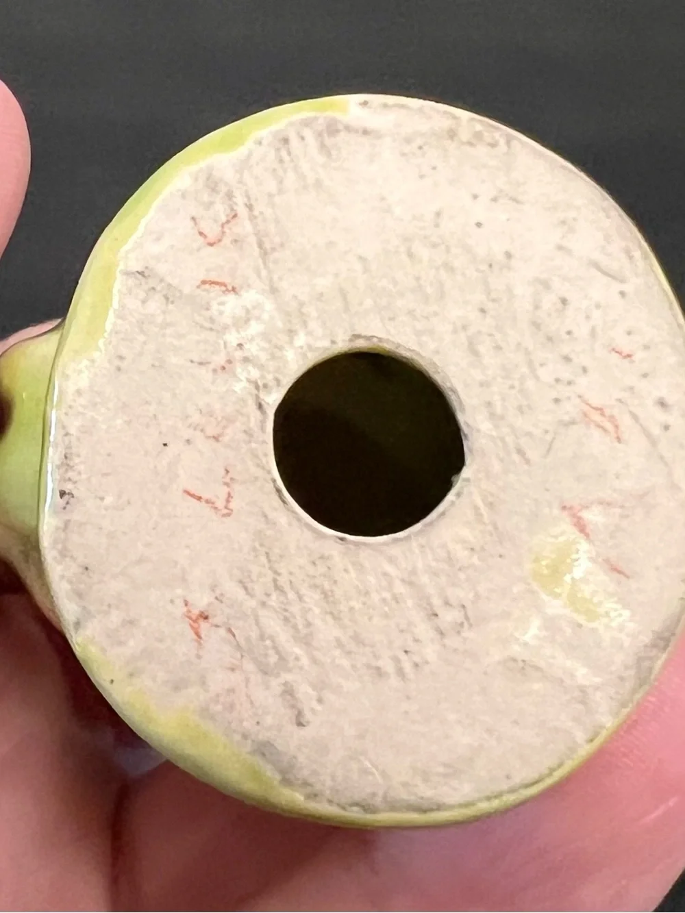 VTG Ceramic Squirrel Pie Bird Vent Funnel Chartreuse Swirled Tail Kitschy Retro